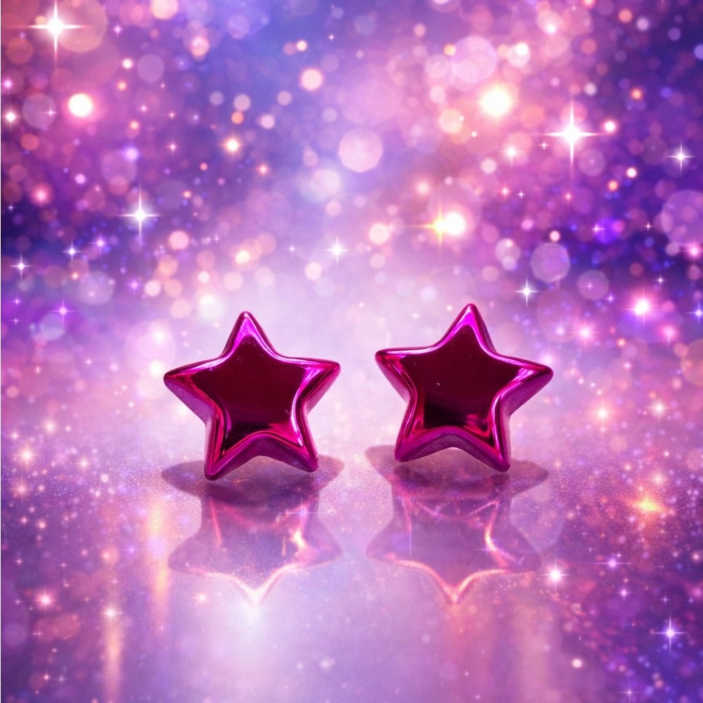 Metallic Magenta Star Stud Earrings